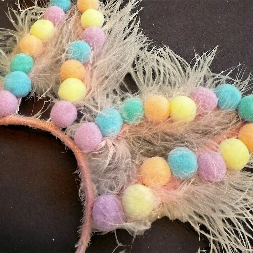 Pom Pom Easter Bunny Ears - Rabbit Ears, Easter Headpiece, Easter Headband